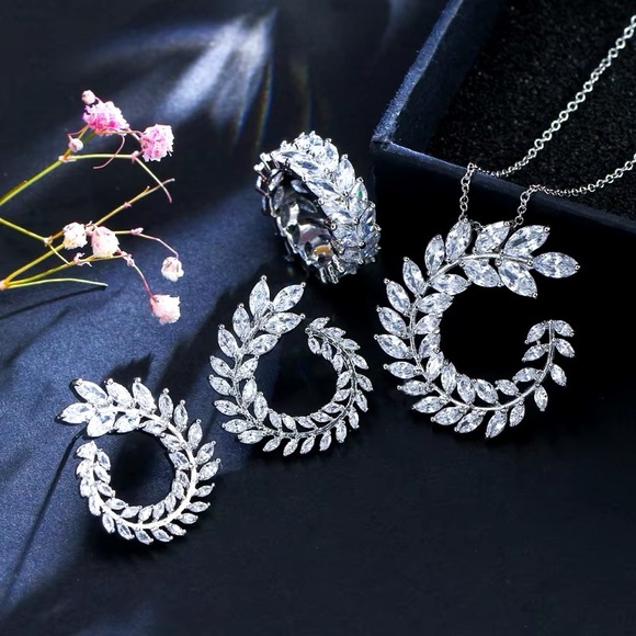 4 Pcs Set 925 Sterling Silver Cubic Zirconia Necklace, Earrings, Bracelet, Ring - Picture 7 of 10